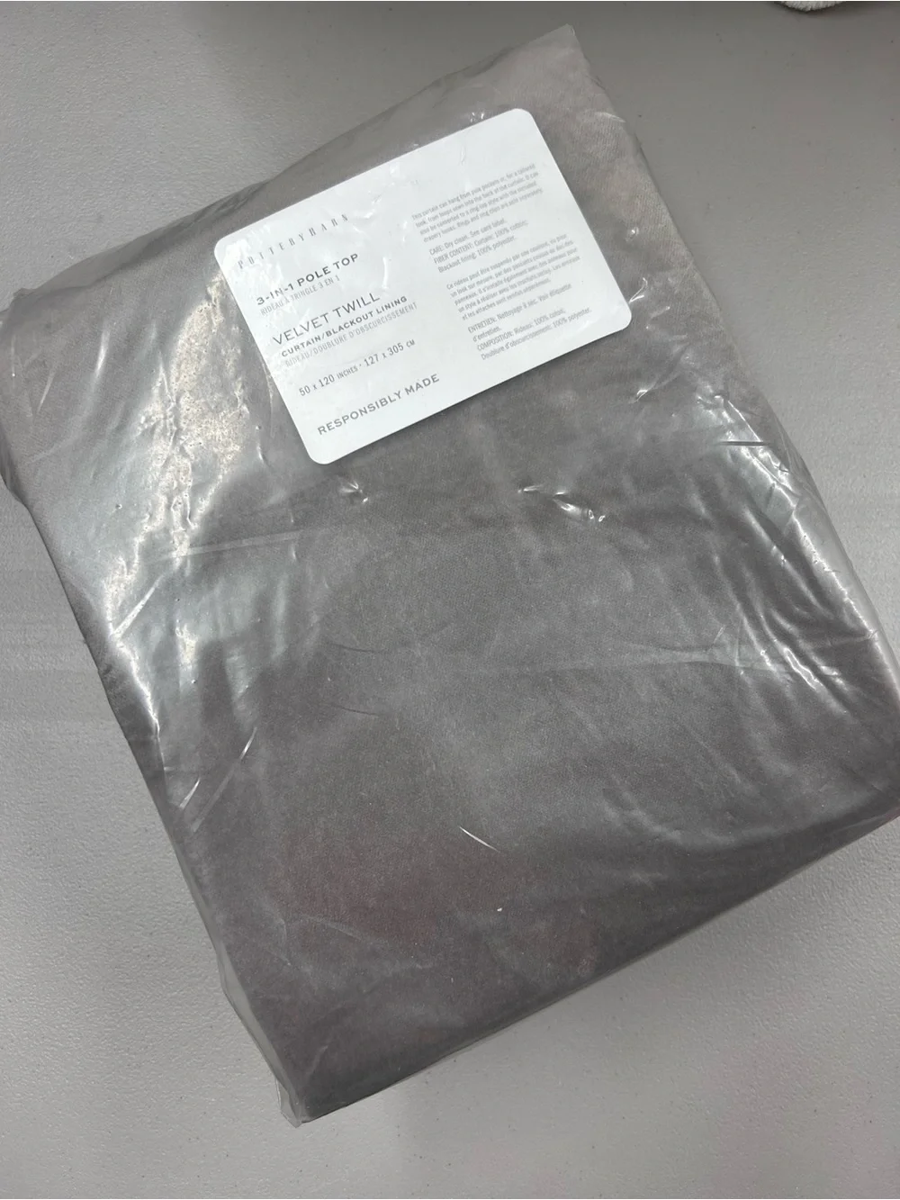 Pottery Barn Velvet Twill Curtain Window Panel Blackout Lining Flagstone Gray